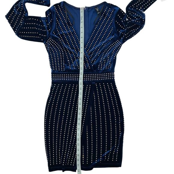 Windsor Alexa Velvet Heat Stone Wrap Mini Navy Blue Dress NWT Size Small - Picture 12 of 14